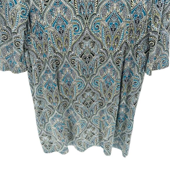 J Jill Wearever Collection Dress Petite Large Blue Paisley Jersey Knit Office - Picture 10 of 13